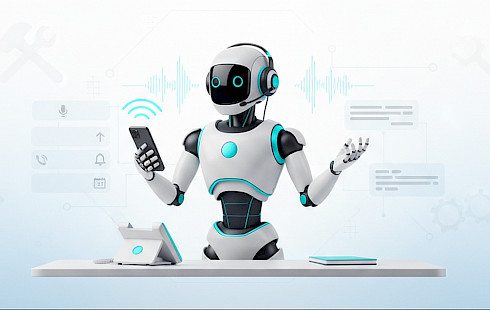 Humanoider Roboter mit Mobiltelefon