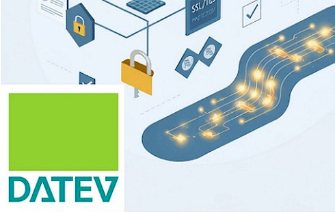 Logo der DATEV in hell- und dunkelgrün mit verschiedenen Symbolen für IT-Sicherheit